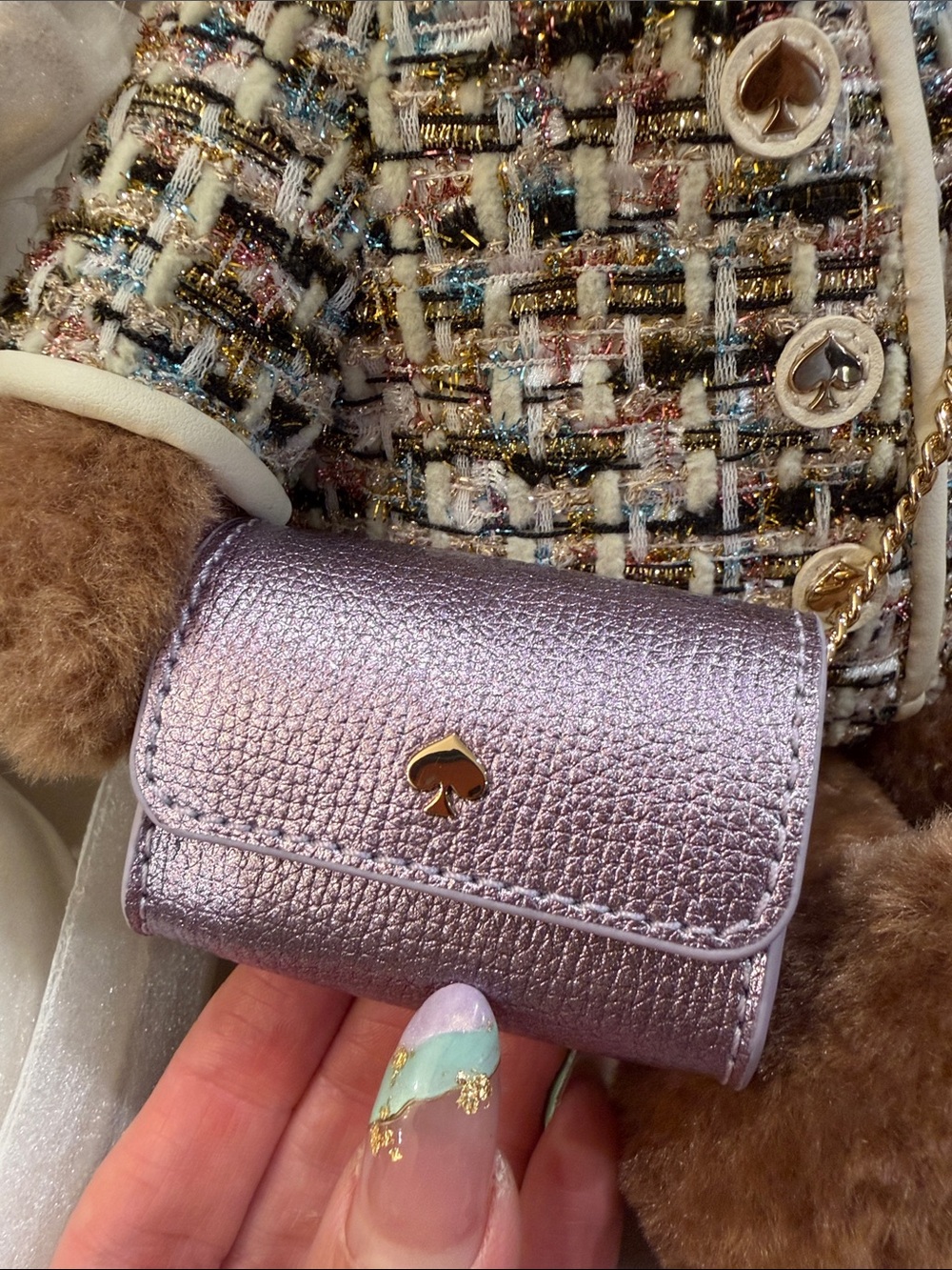 Kate Spade Lilac Mini Bag with Brown Teddy Bear Accent - Picture 3 of 10